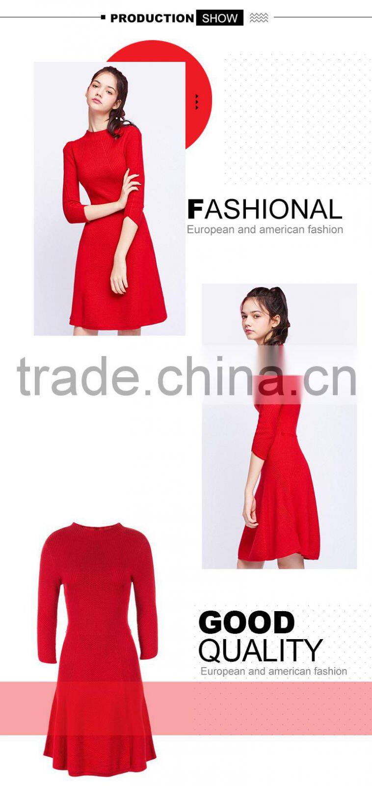 OEM custom latest formal design wool knitting pattern sweater dress for women