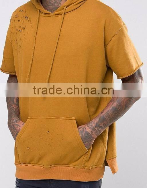 2017 China Shandao Manufacture Autumn Custom Color Casual Style 100% Polyester Pullover Jersey Men's Short Sleeve Hoodies