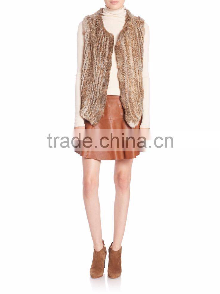YRFUR YR014 Natural Brown Basic Model Apparel Top Quality Real Rabbit Knitted Fur Vest