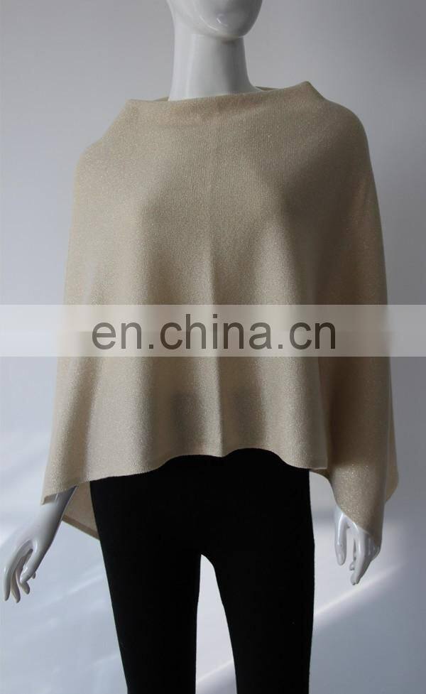 factory wholesale v neck gold Lurex women 100% cashmere ponchos