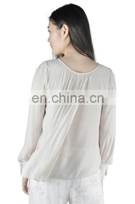 2015 Spring/Autumn fashion womens chiffon sheer Shirts with necklaces