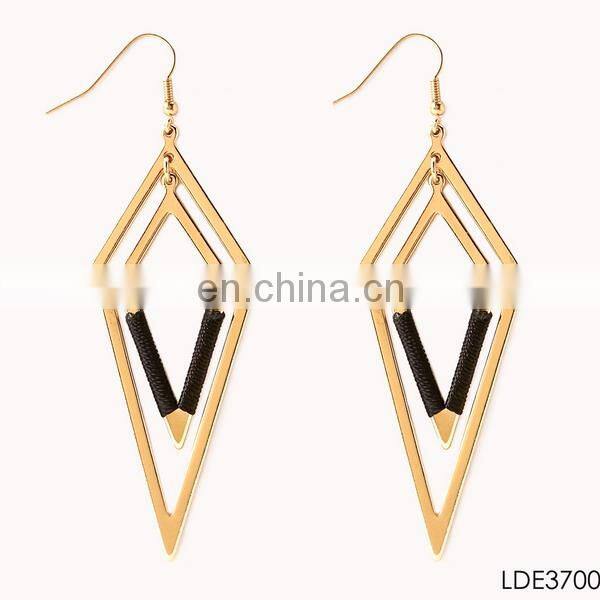 Fashion jewelry hot selling gold plated double rhombus stylish dangle earring
