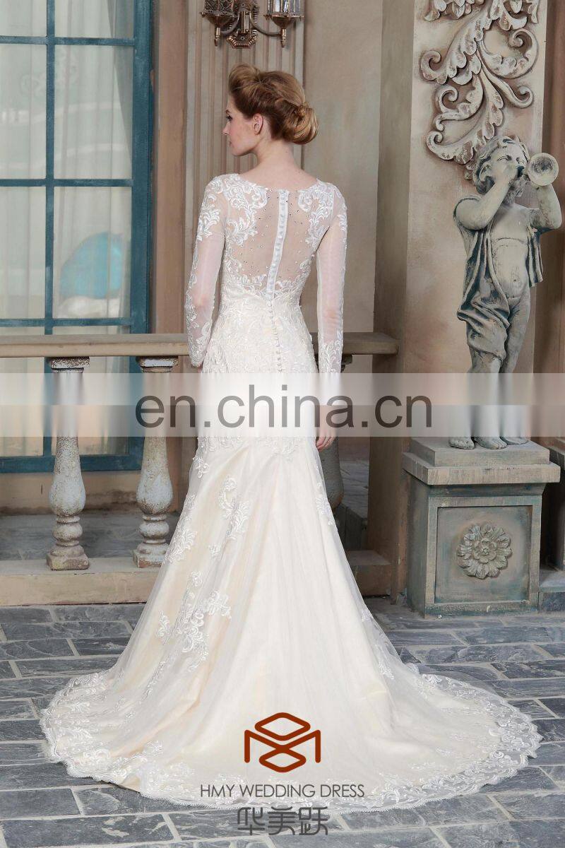 long sleeve wedding dress 2017 Mermaid Lace Applique weetheart neckline Wedding Dresses