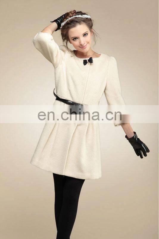 women fashion long pattern woolen overcoat,three quarter sleeve coats