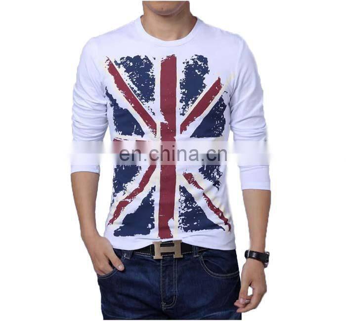 Large Size Men T Shirt 5XL Flag Printing Design T-shirt Men Long Sleeve Fashion European American Style Camisetas Gray White