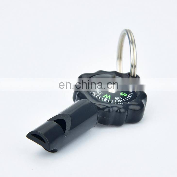 Promotional Cheap Useful Two In One Wilderness Survival Tool Multi Function Plastic Whistle Compass Keychain