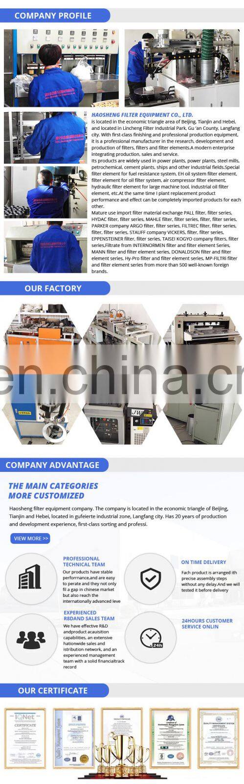Cheap Price Replacement Power Plant Drainage Tower System Hydraulic Oil Filter Element