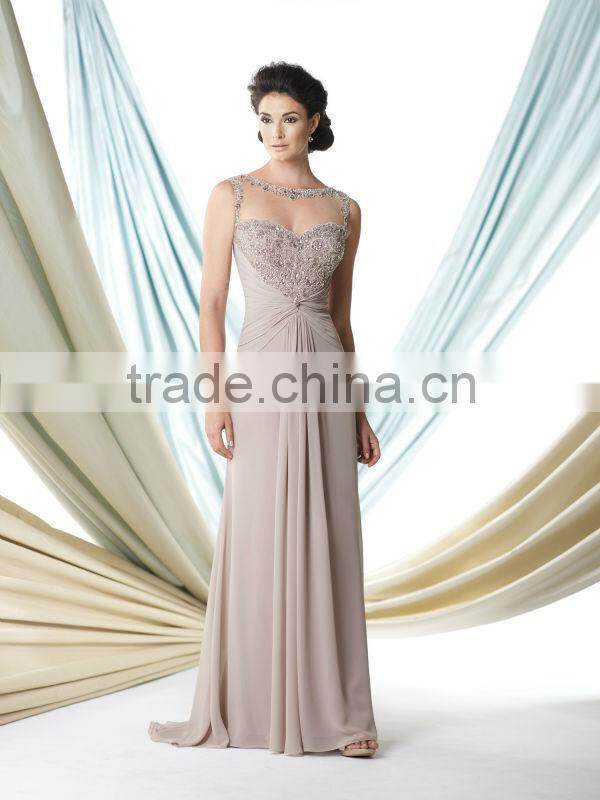 New Arrival Beaded Chiffon See through Back Mother Of The Bride Dress