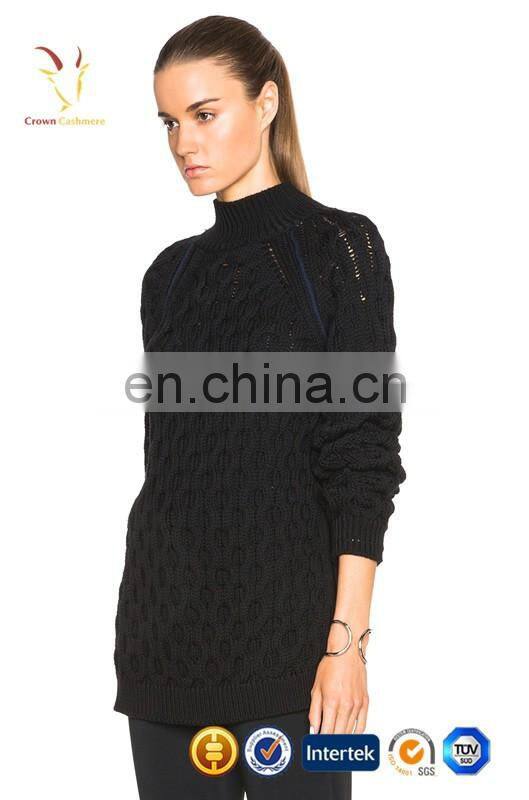 Back Open Placket Cable Knitted Sweater Women Pullover