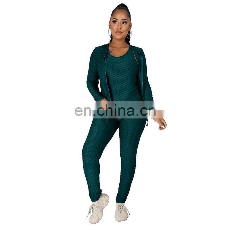 Customized LOGO Valentine's Day Clothes New Spring and Autumn Hooded Zipper Plus Size Sweater Sports Three-piece Yoga Set