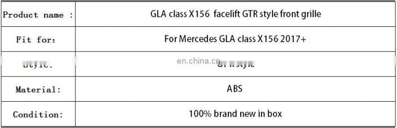 Silver ABS GT R style ABS front bumper grille mesh grill for Mercedes Benz GLA class X156 facelift 2017+