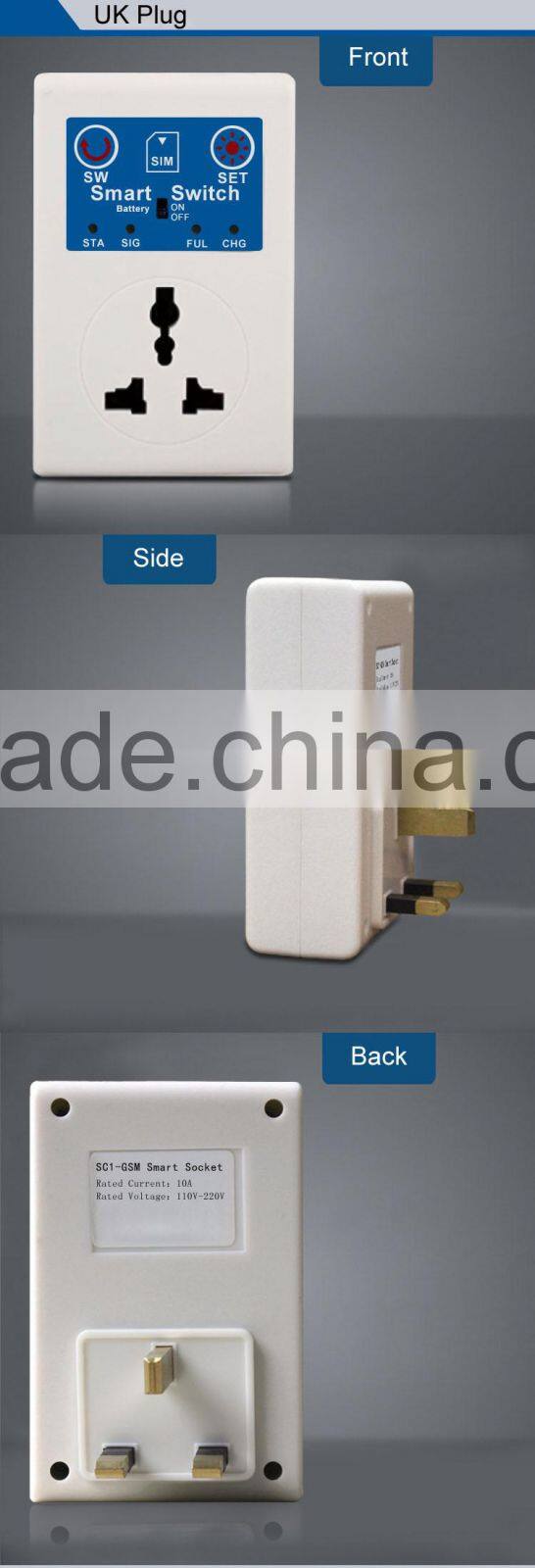 AC110-220V 2200W 10AMP GSM Remote Control Power Switch Suitable for AU/EU/UK Plug with Power Failure SMS Reminder Automatically