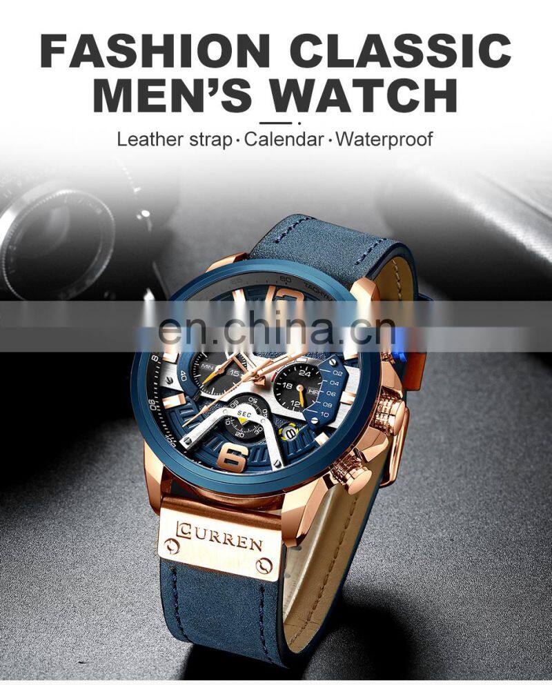 CURREN 8329 Top Brand Watches Male Clock Sport Military Leather Strap Chronograph watches men