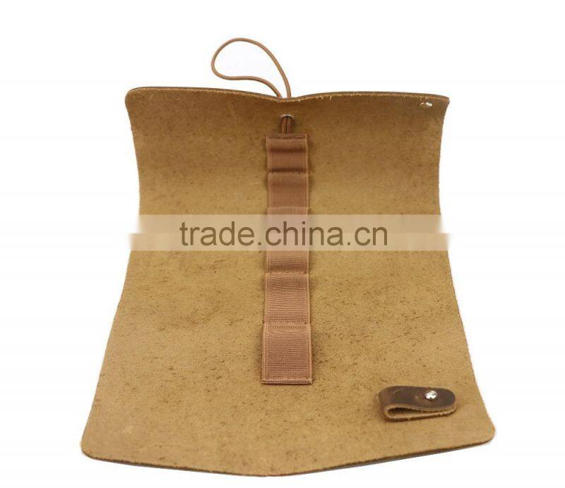 multiple use real crazy horse leather data cable storage bag custom pencil bag roll organizer