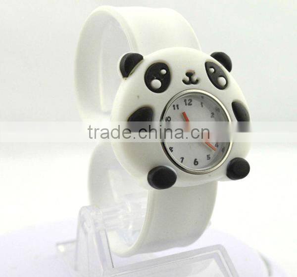 Cute panda slap watch with glass face quartz movt silicone strap for child