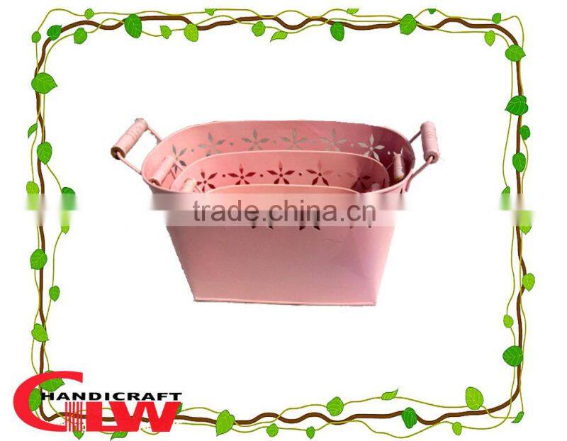 set of 3 hand made and durable trapezidal shaped home storage buckets with handle and flower patterns