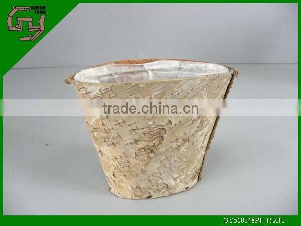 birch bark planter oval wooden flower pot with plastic lining