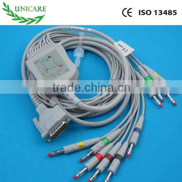 One-Piece 10 Lead ECG Cable with Leadwire, Snap, AHA, Compatible,TPU