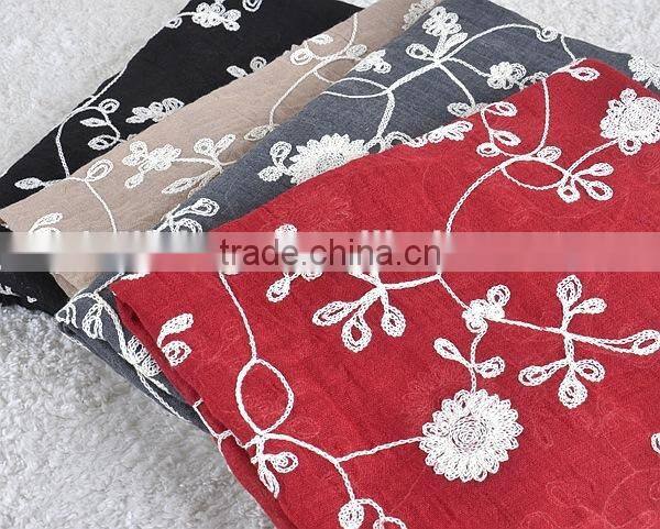 Winter Spring Fashion Long Cotton Flower Machine Embroidery Scarf