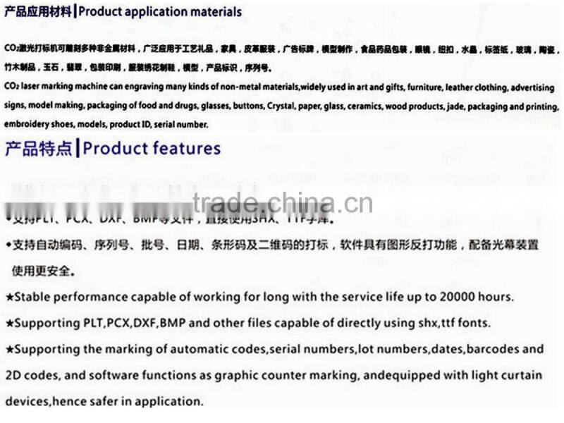 Multi-usage co2 laser marking machine engrave non-materials arts and gifts food package product date code marking plastic switch