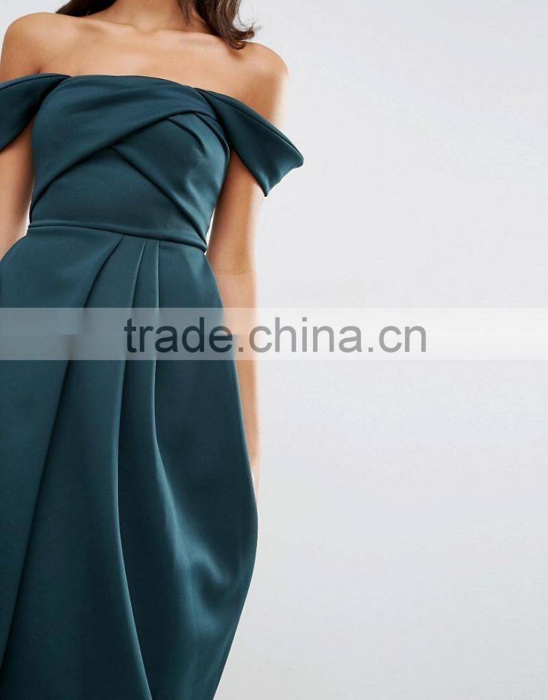 Fold Detail Bardot Scuba Prom Dress Designer One Piece Party Dress HSD5395