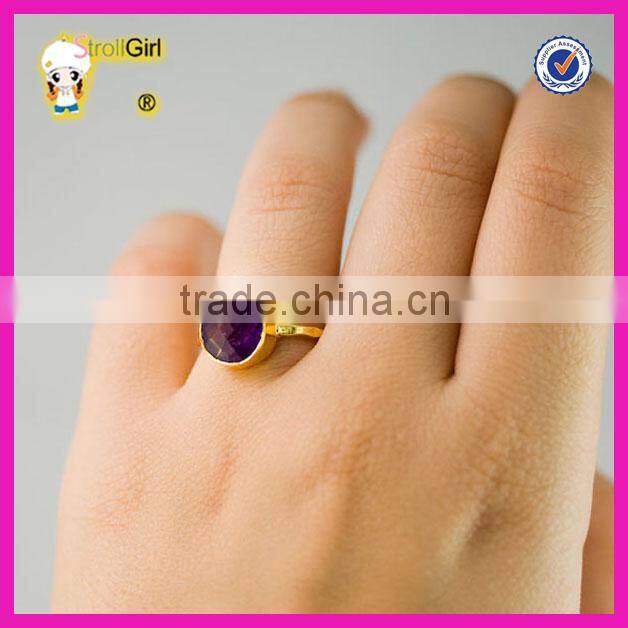 New products ladis single stone finger ring fashion custom gold plating large amethyst rings