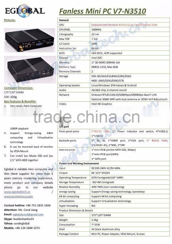cheap Smallest computer Fanless Mini PC N3510 2GB RAM 64 GB SSD windows10 & linux desktop Opera Mini Free Download Nettop pc