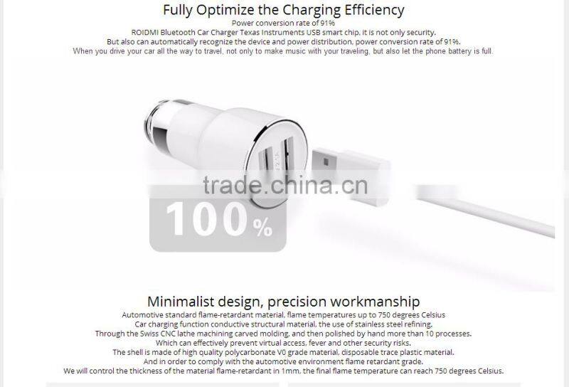 Original Xiaomi Roidmi Bluetooth USB Car Charger 5V/3.1A 2 USB Port Hi-Fi Receiver Android Navigation Fast Xiaomi roidmi Charge
