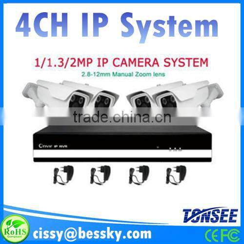 2015 China Alibaba hot selling hd zoom 1080P 4CH IP bullet camera system 4channel cctv IP NVR kit