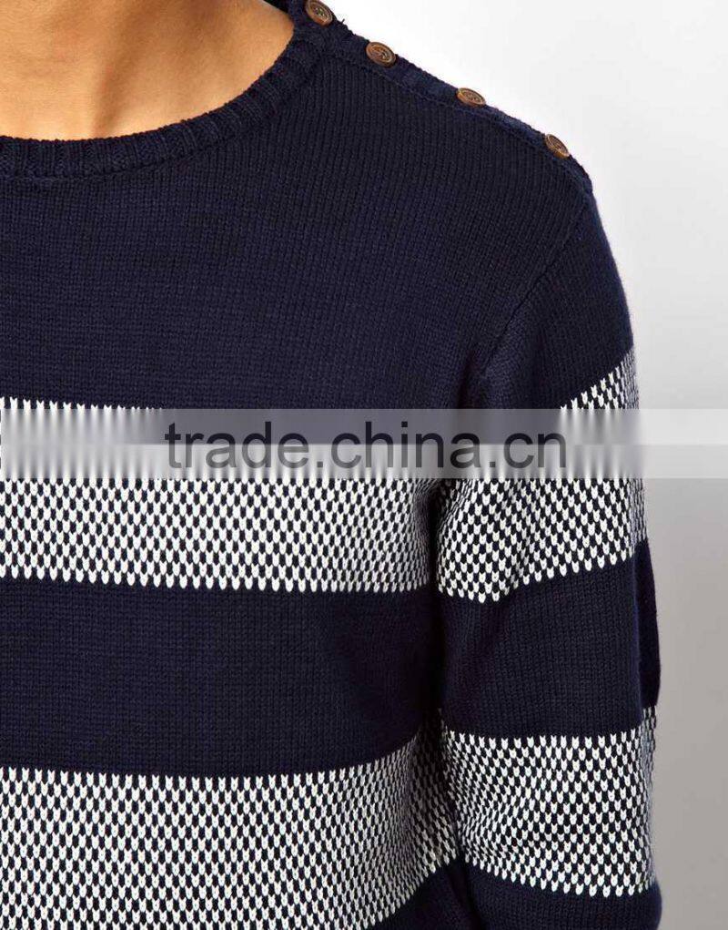 Man's cotton blend knit block stripe design Sweater