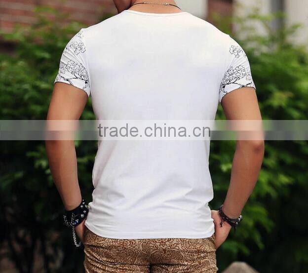Summer Printed Short-Sleeved O Neck High Quality Cotton Men Muscle Shirts Tiger Slim Pattern Top Tees