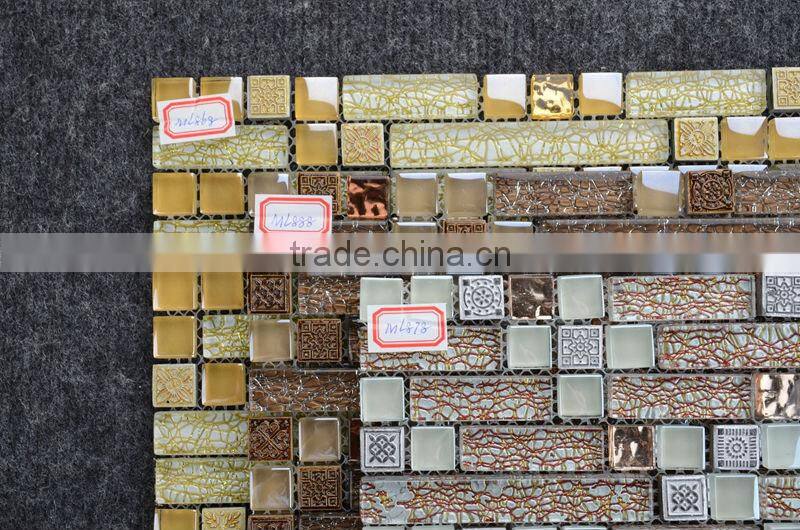 GT007 300X300mm foshan factory low price decorate stainless steel mosaic mix glass mosaic