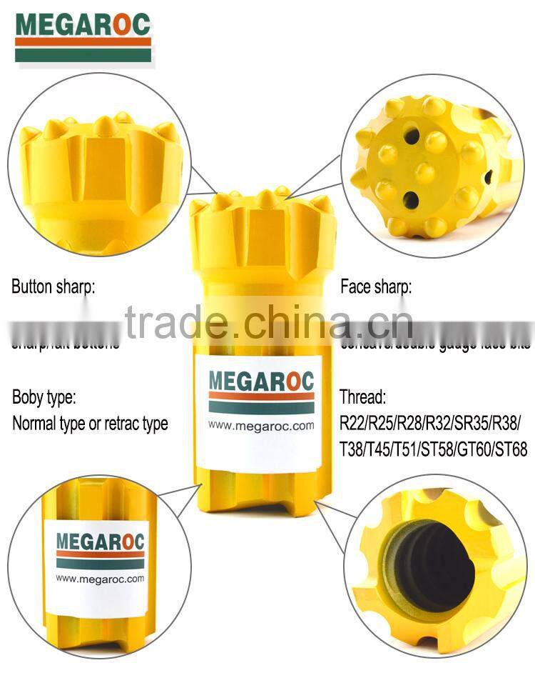 T45 64mm retrac thread button rock mining drill bit for hard rock