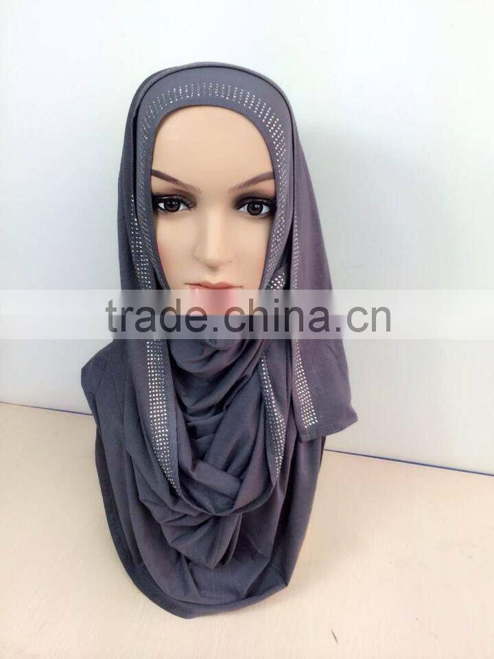 JL072 latest cotton jersey scarf with rhinestones