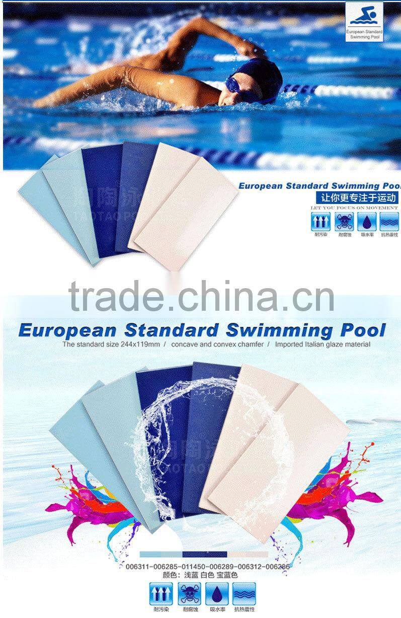 Olympic standard glazed blue swimming pool ceramic tiles for sale