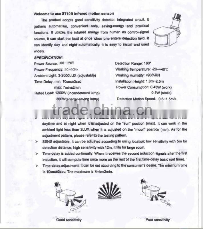 Best quality 10w motion sensor led flood light with IP 65