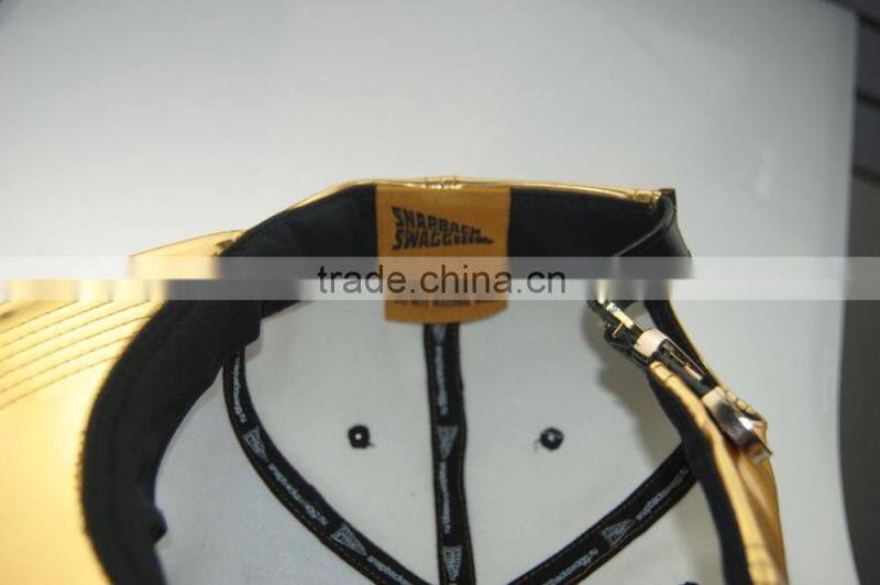 custom high quality gold leather metal plate leather strap baseball caps