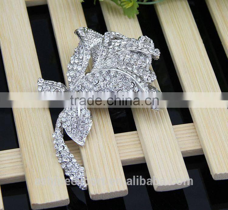 Bridal beautiful honorable Rose flower rhinestone brooch/handmade rhinestone brooch