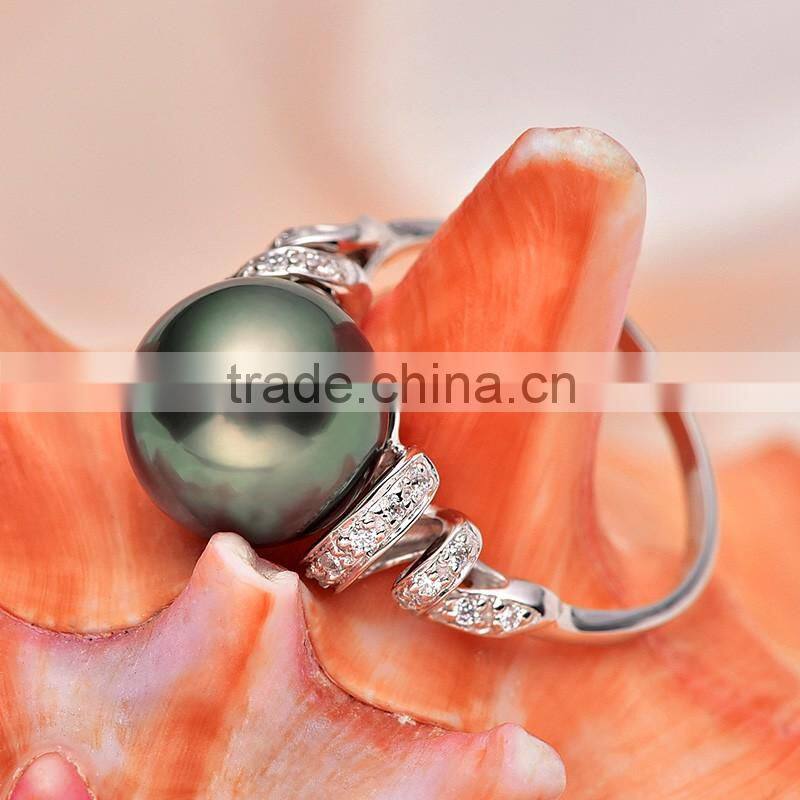 Wholesale tahitian 11mm black pearl wedding ring