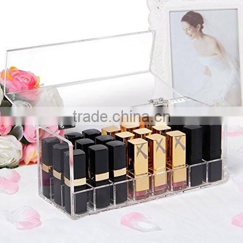 innovative clear acrylic lipstick holder,acrylic cosmetic box shenzhen factory with hinged lid