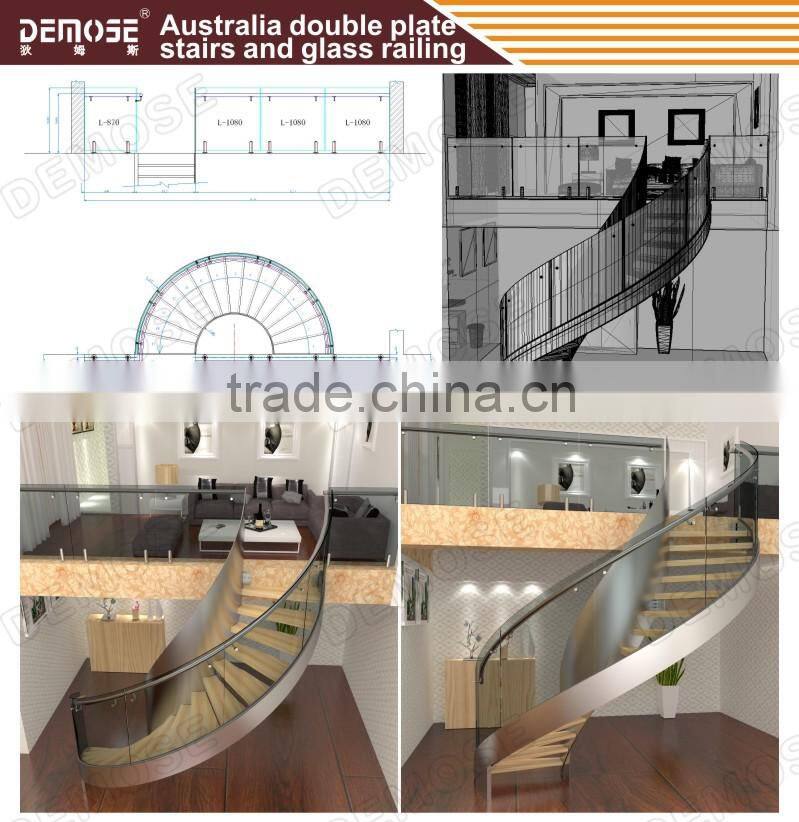 wood anti-slip treads/wire balustrade for indoor stairs