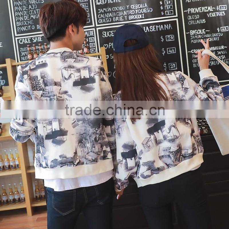 OEM Brand Young Men and Women Jackets Couples Outfits Clothing Print Zipper Cardigan Coat Baseball Outfitting