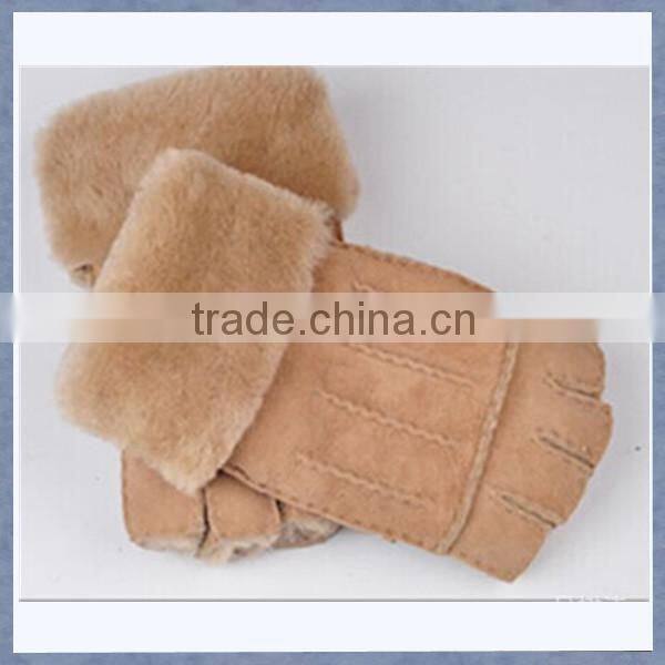 Sell Yellow Color Half Finger Sheepskin Fur Gloves and Mitten For Lady