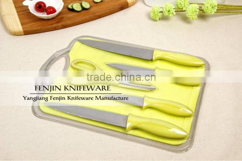 HOT Sale 4pcs Plastic Handle Chinese Knife Set with Chopping Board and Shear