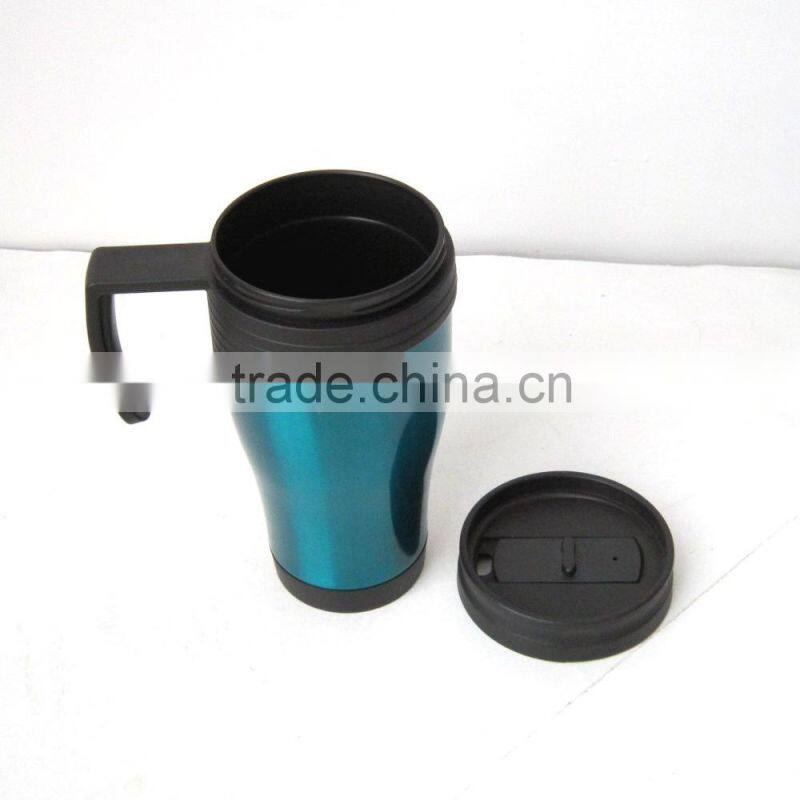 450ml Double wall insulated plastic coffee mug with stainless steel outer