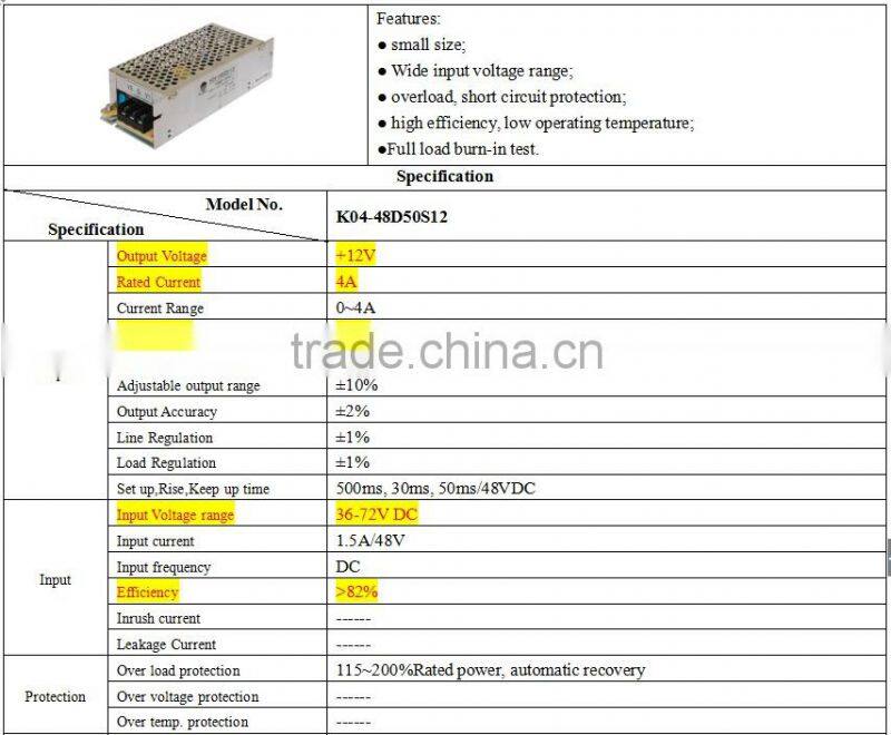 Wholesale China Factory 48VDC to 12VDC Converter Circuit Power Supply For Video Streaming Device