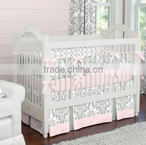 Grey and Pink Combine Baby Crib Bedding Set