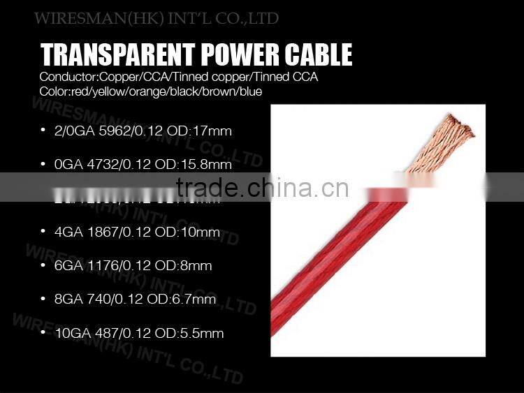 New design FROSTED POWER CABLE Tinned copper TRANSPARENT POWER CABLE orange FROSTED POWER CABLE with great price