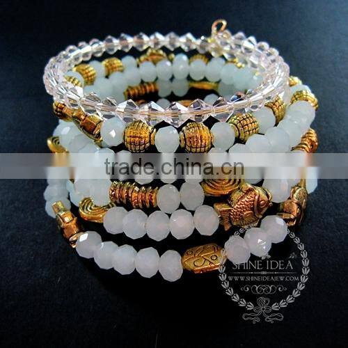 vintage antiqued gold ocean fish ice blue glass beads 6 layers fashion wiring bangle bracelet jewelry 6490045