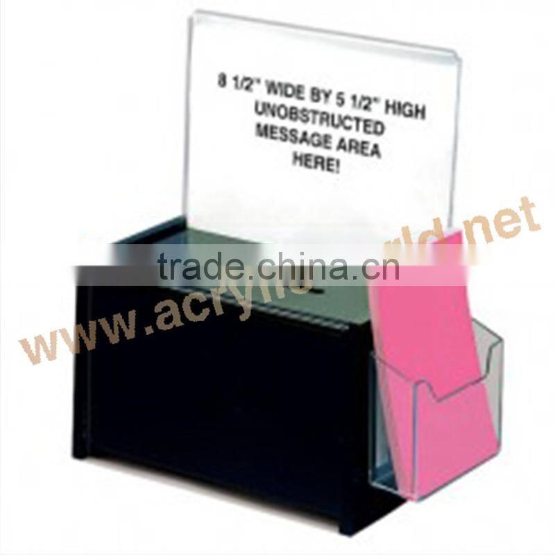 wholesale acrylic donation box with brochure holder/acrylic donation box with sign holder/acrylic donation box with lock